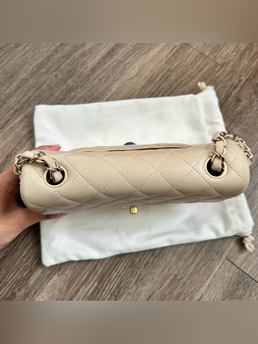 Chanel Rectangular Classic Mini Flap Bag Beige Lambskin Leather Gold Hardware - Picture 6 of 12